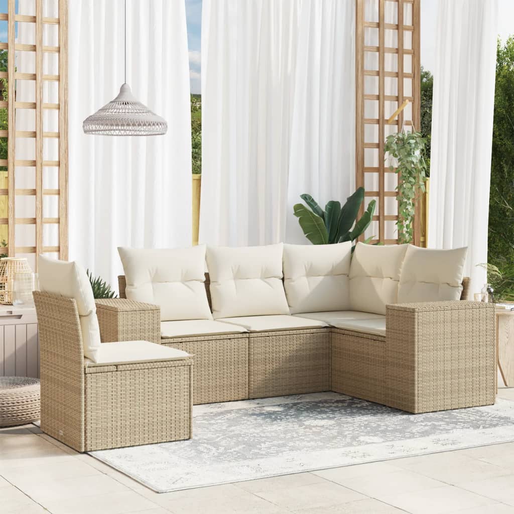 vidaXL 5-delige Loungeset met kussens poly rattan zwart
