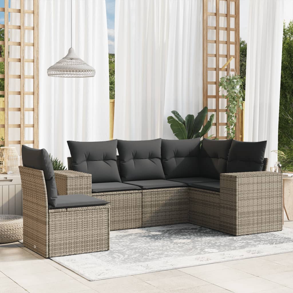 vidaXL 5-delige Loungeset met kussens poly rattan zwart