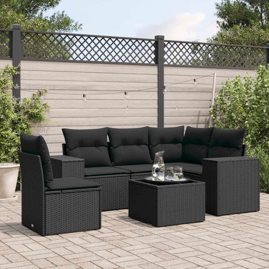 vidaXL 5-delige Loungeset met kussens poly rattan zwart