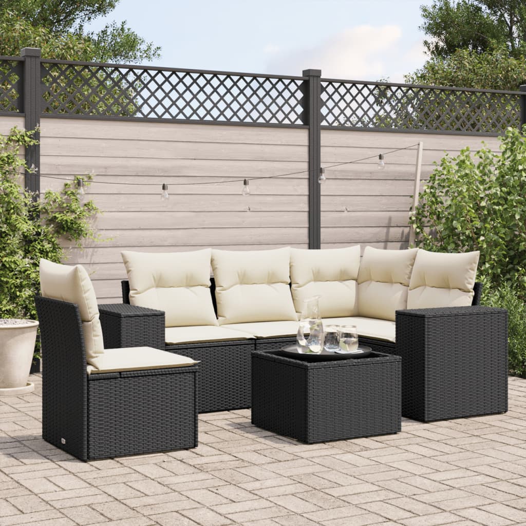 vidaXL 5-delige Loungeset met kussens poly rattan zwart