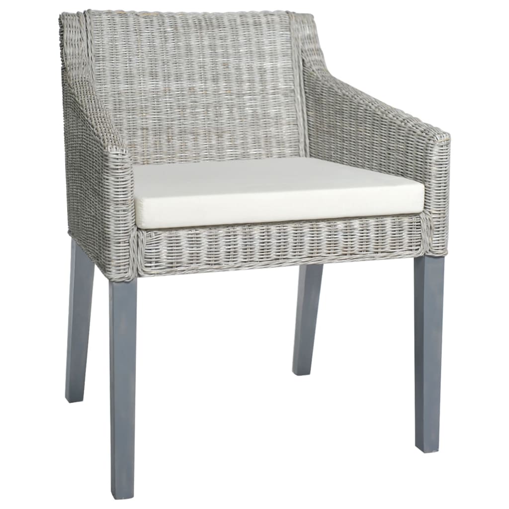 vidaXL Dining Chair with Cushion Natural Rattan Grey