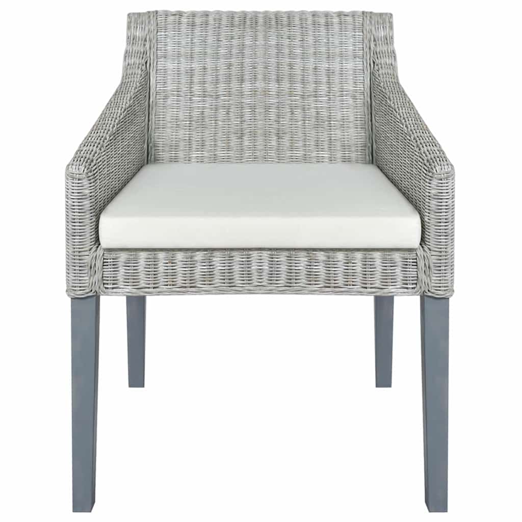 vidaXL Dining Chair with Cushion Natural Rattan Grey