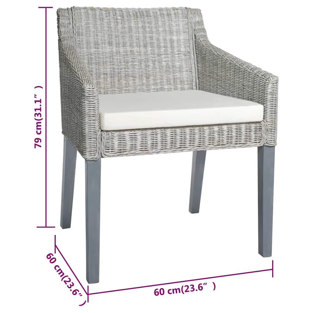 vidaXL Dining Chair with Cushion Natural Rattan Grey