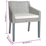 vidaXL Dining Chair with Cushion Natural Rattan Grey