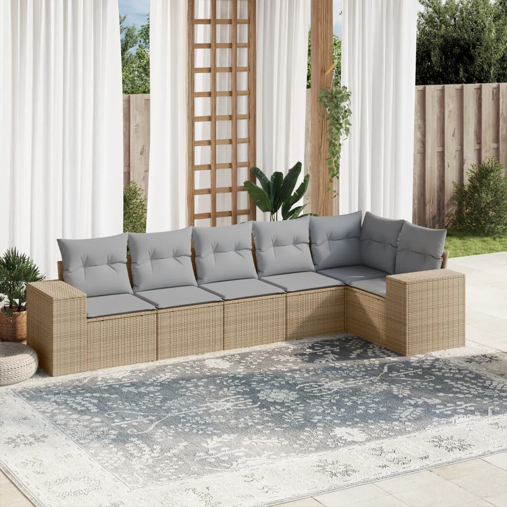 vidaXL 6-delige Loungeset met kussens poly rattan zwart