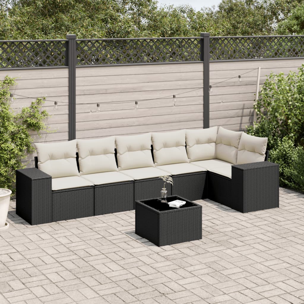 vidaXL 6-delige Loungeset met kussens poly rattan zwart