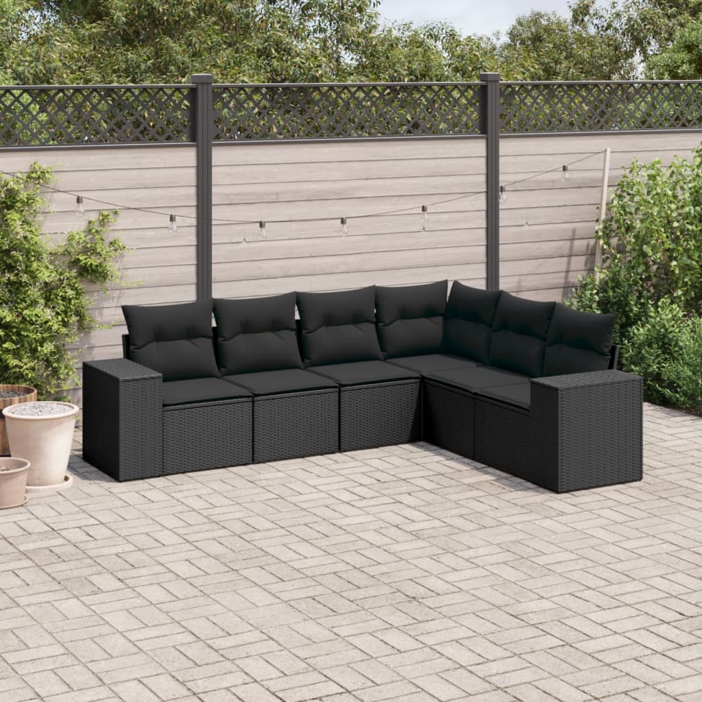 vidaXL 6-piece Lounge Set with Cushions Poly Rattan Black