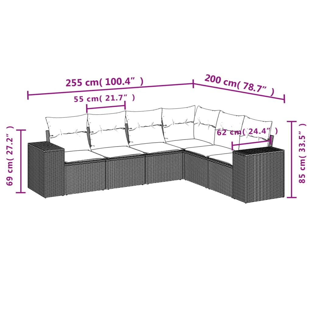 vidaXL 6-piece Lounge Set with Cushions Poly Rattan Black