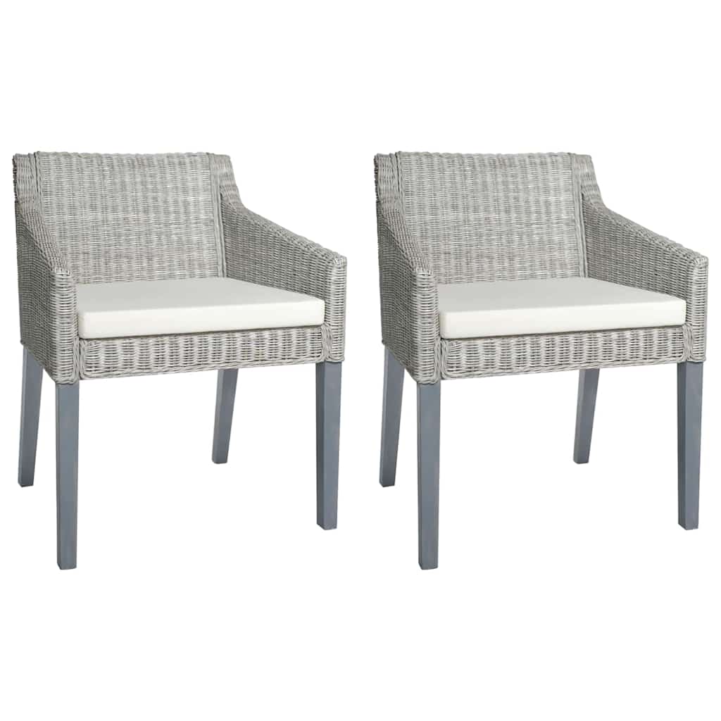vidaXL Dining Chair with Cushion Natural Rattan Grey