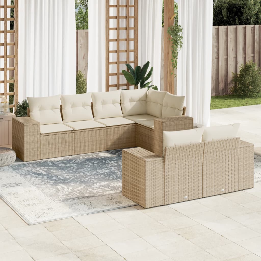 vidaXL 7-delige Loungeset met kussens poly rattan zwart