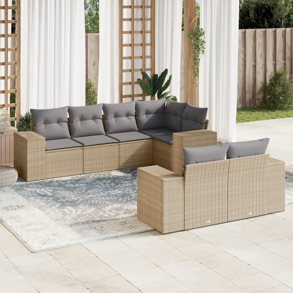vidaXL 7-delige Loungeset met kussens poly rattan zwart