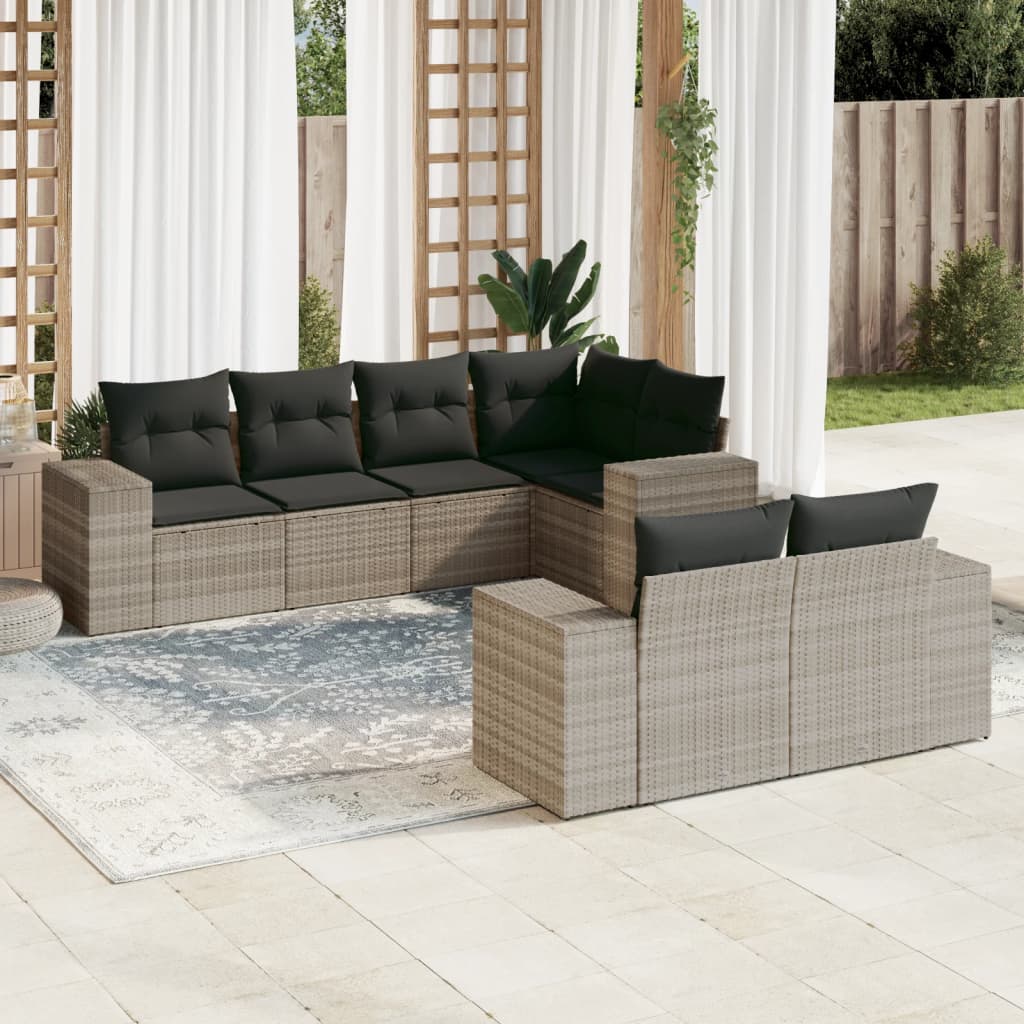 vidaXL 7-delige Loungeset met kussens poly rattan zwart