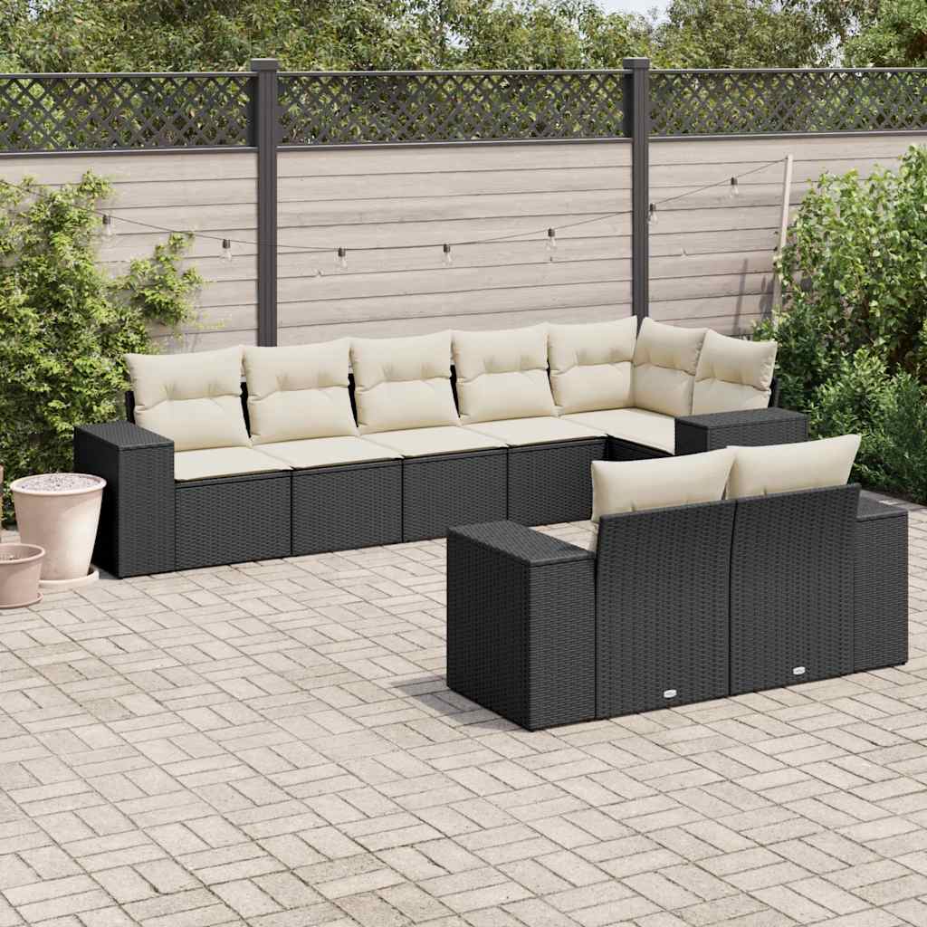 vidaXL 8-Piece Poly Rattan Lounge Set with Cushions Black