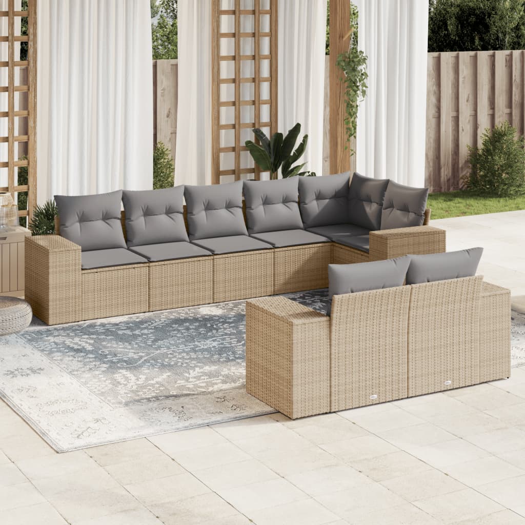 vidaXL 8-Piece Poly Rattan Lounge Set with Cushions Black