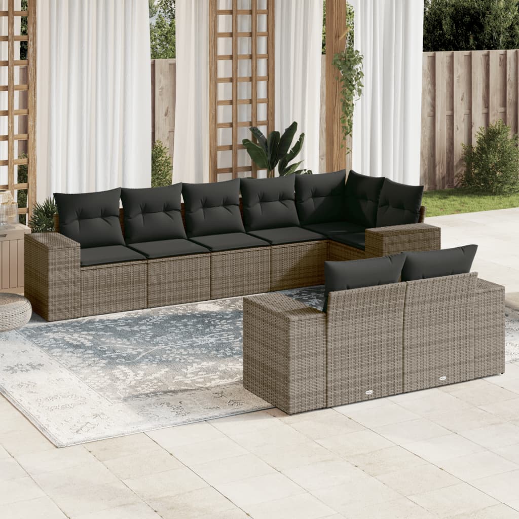 vidaXL 8-Piece Poly Rattan Lounge Set with Cushions Black
