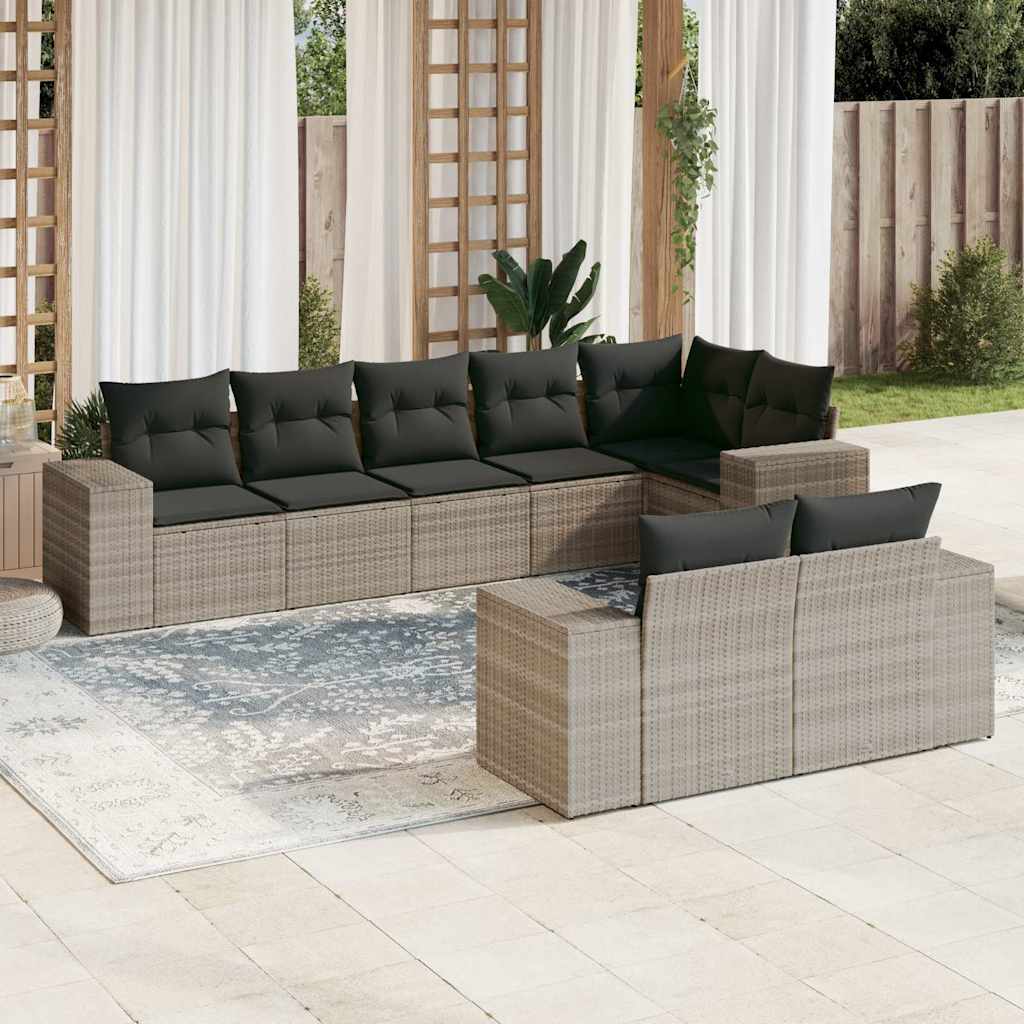 vidaXL 8-Piece Poly Rattan Lounge Set with Cushions Black