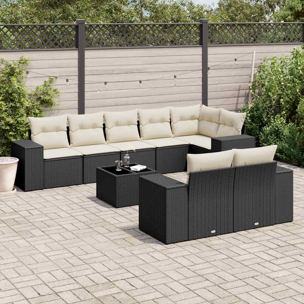 vidaXL 8-Piece Poly Rattan Lounge Set with Cushions Black
