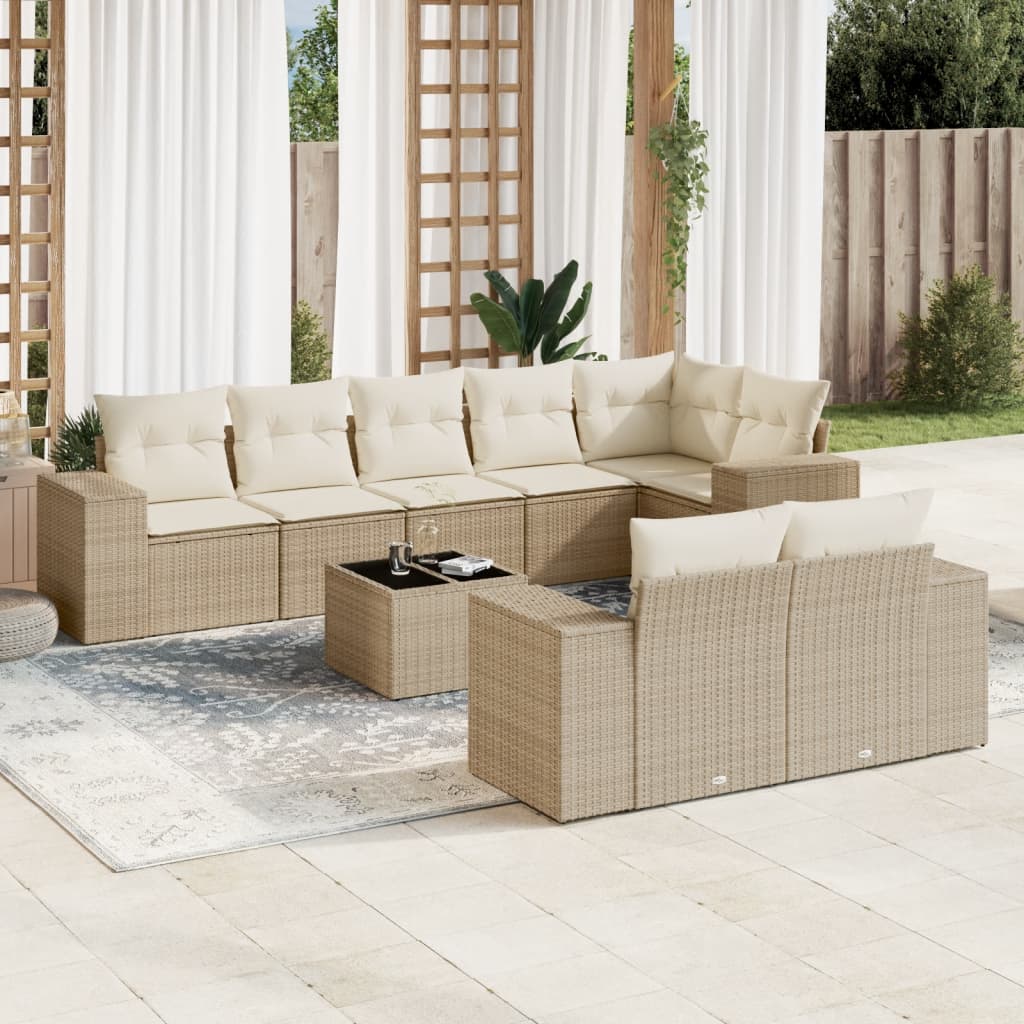 vidaXL 8-Piece Poly Rattan Lounge Set with Cushions Black