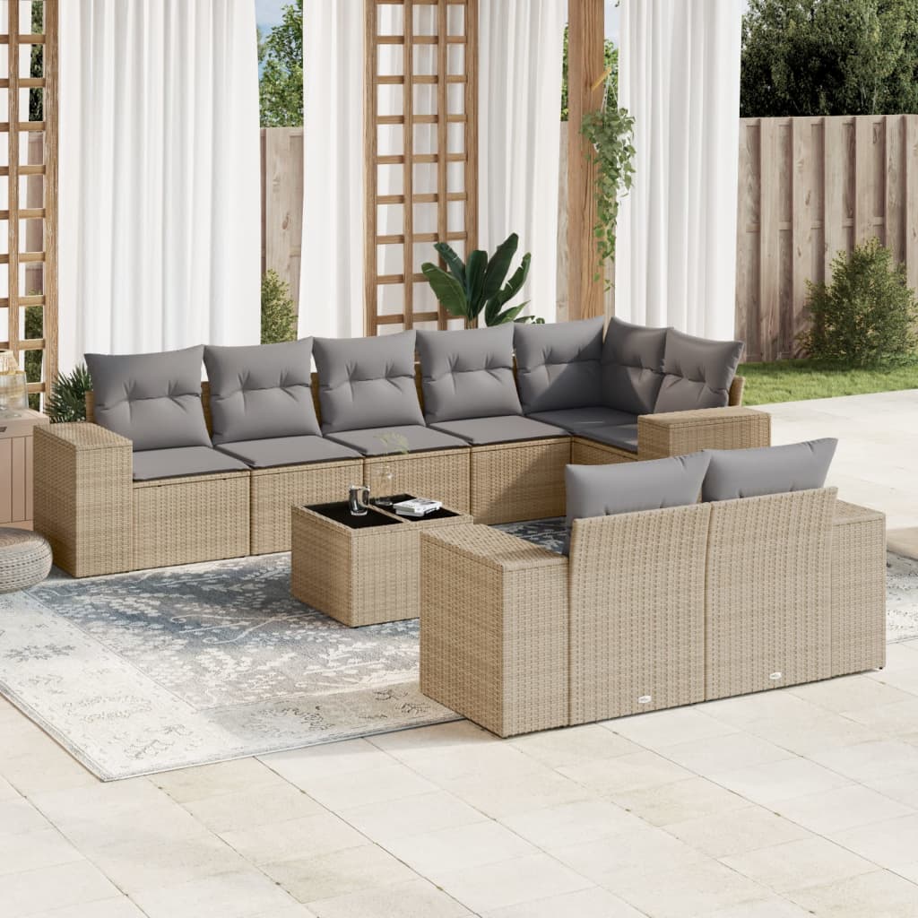 vidaXL 8-Piece Poly Rattan Lounge Set with Cushions Black