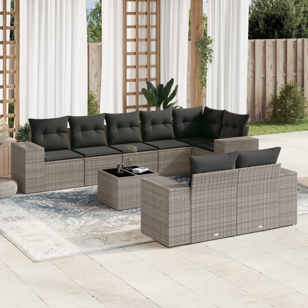 vidaXL 8-Piece Poly Rattan Lounge Set with Cushions Black