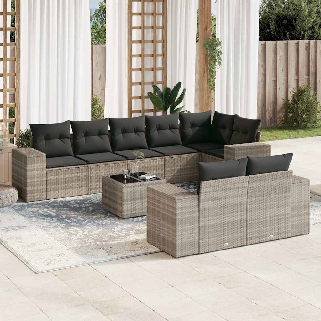 vidaXL 8-Piece Poly Rattan Lounge Set with Cushions Black
