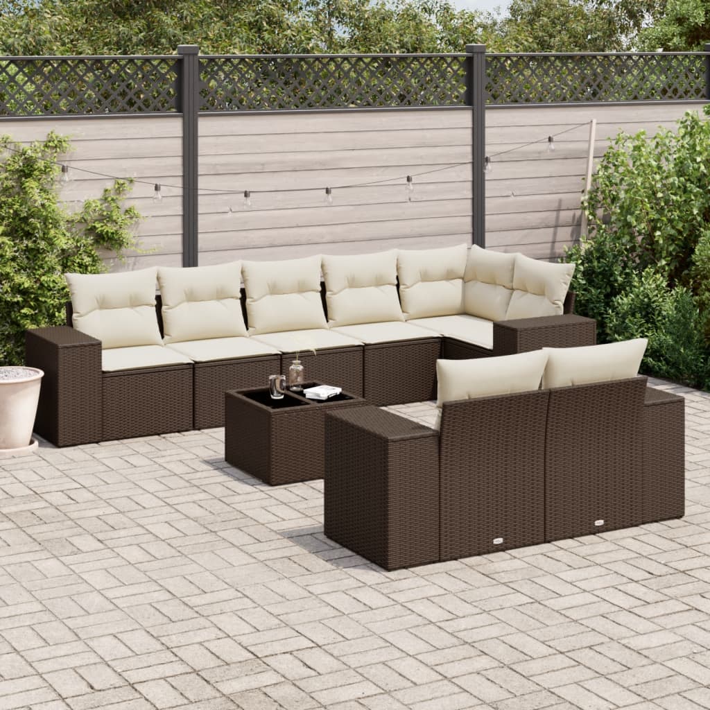 vidaXL 8-Piece Poly Rattan Lounge Set with Cushions Black