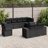 vidaXL 8-Piece Poly Rattan Lounge Set with Cushions Black