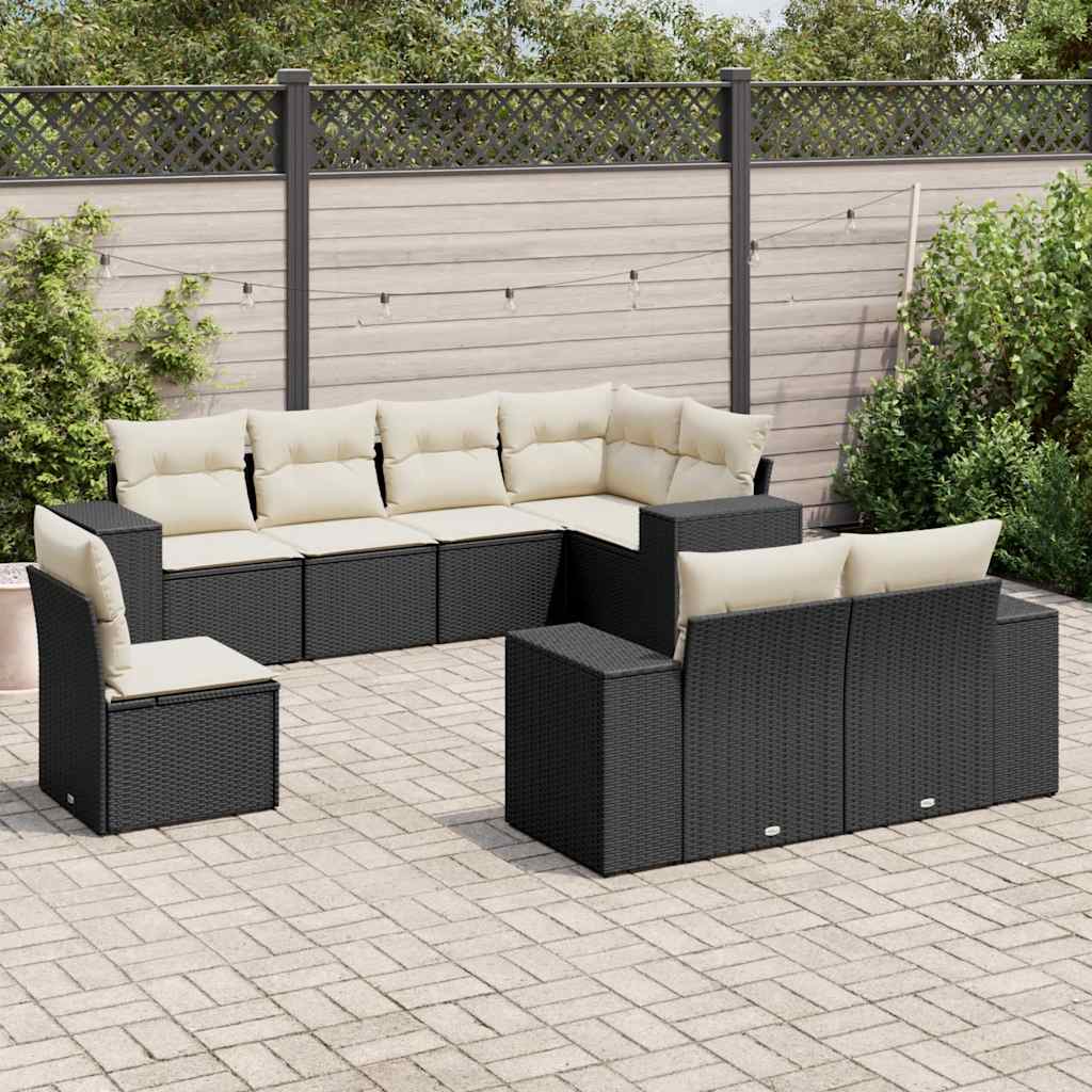 vidaXL 8-Piece Poly Rattan Lounge Set with Cushions Black