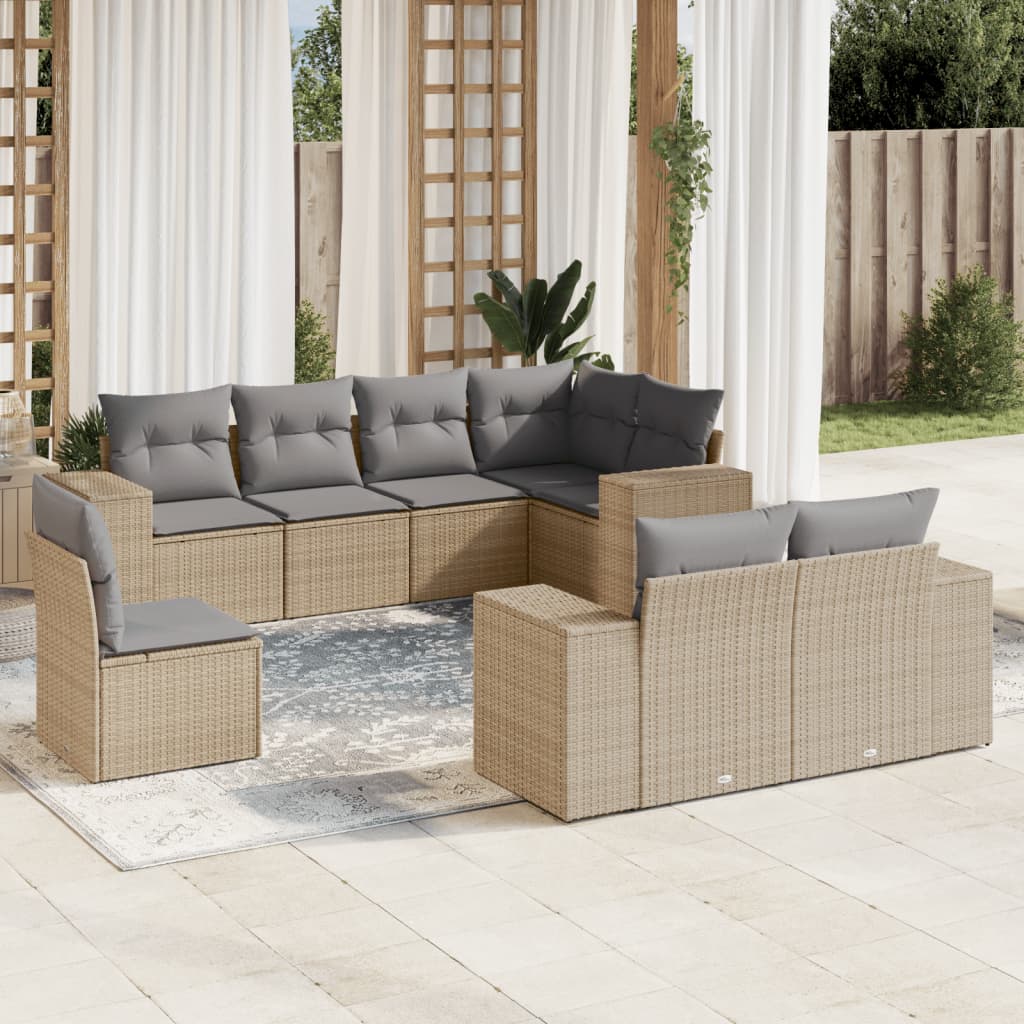 vidaXL 8-Piece Poly Rattan Lounge Set with Cushions Black