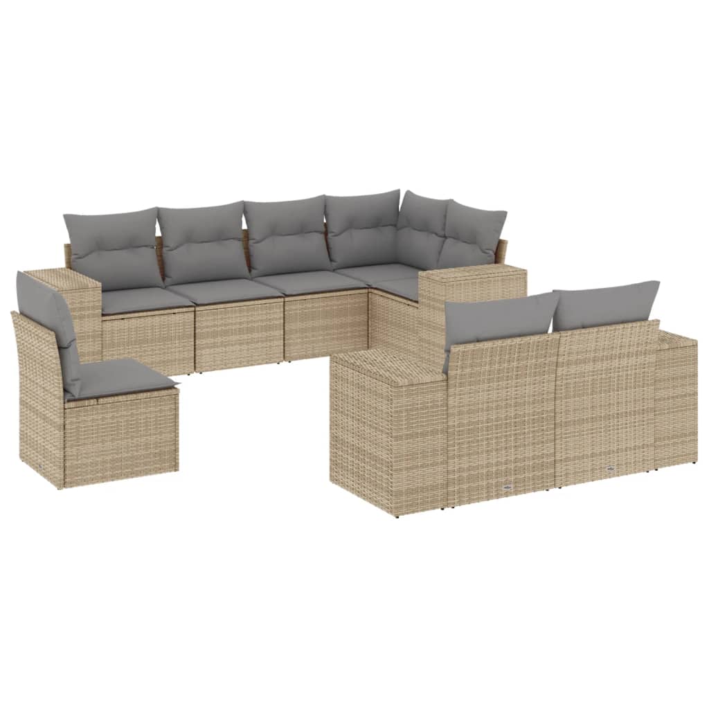 vidaXL 8-Piece Poly Rattan Lounge Set with Cushions Black