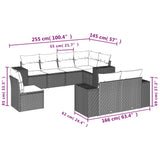 vidaXL 8-Piece Poly Rattan Lounge Set with Cushions Black