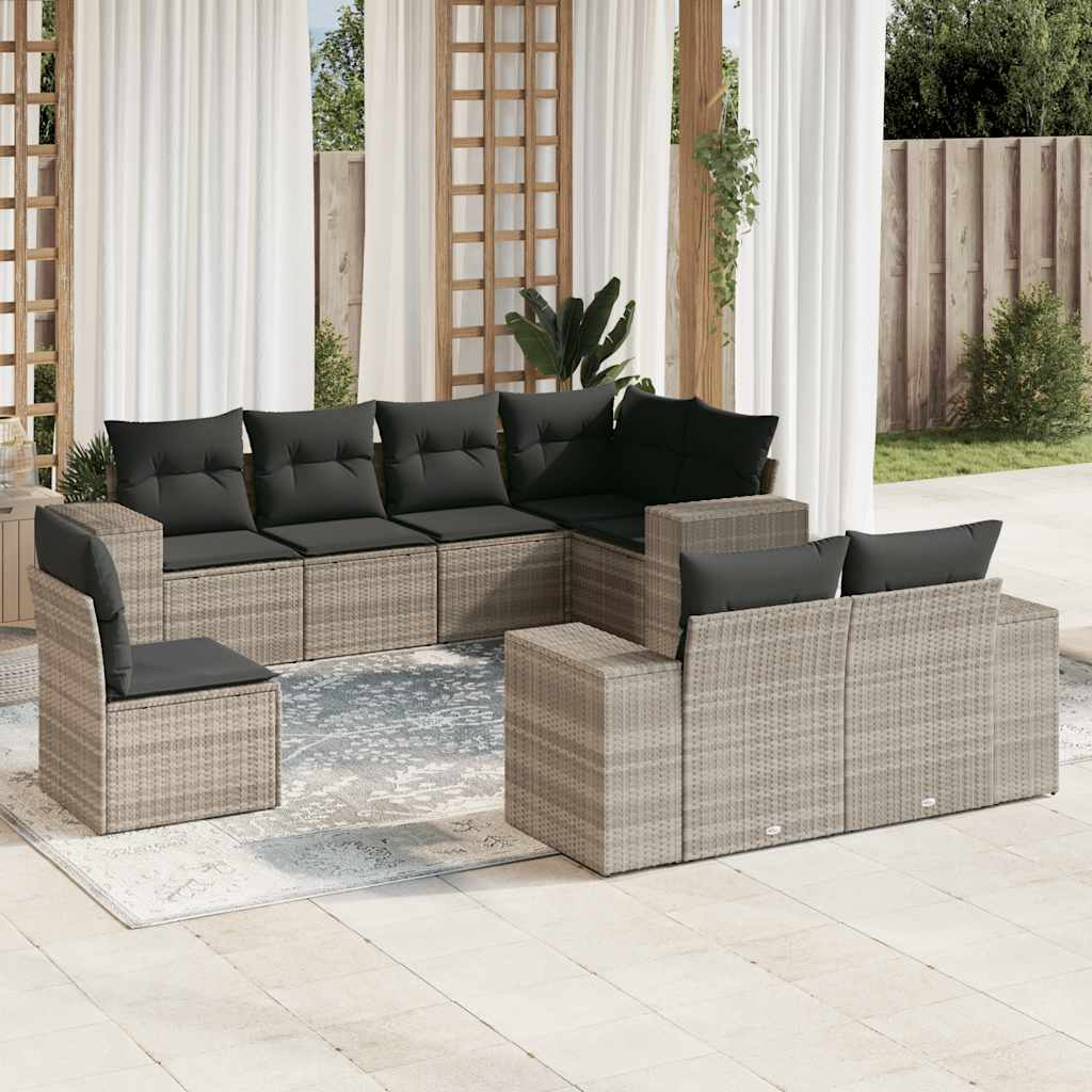 vidaXL 8-Piece Poly Rattan Lounge Set with Cushions Black