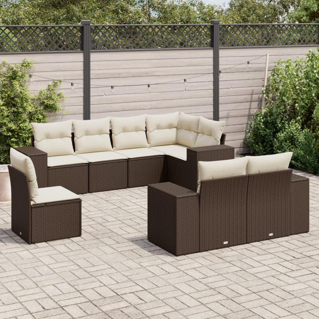 vidaXL 8-Piece Poly Rattan Lounge Set with Cushions Black