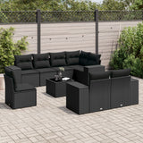 vidaXL 8-Piece Poly Rattan Lounge Set with Cushions Black