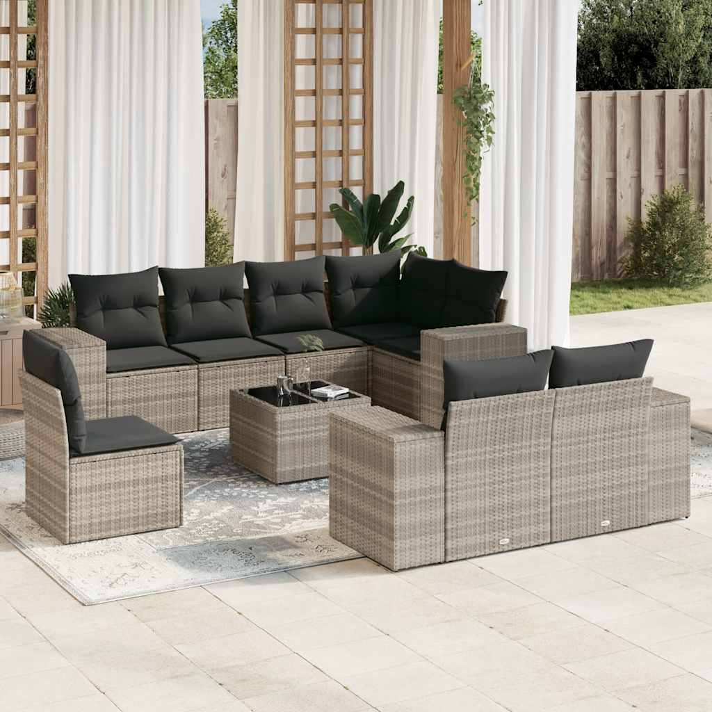 vidaXL 8-Piece Poly Rattan Lounge Set with Cushions Black