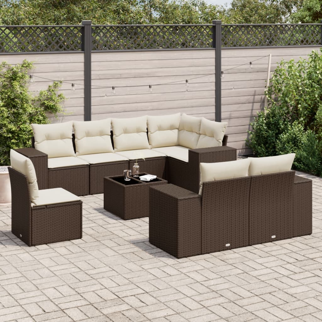 vidaXL 8-Piece Poly Rattan Lounge Set with Cushions Black