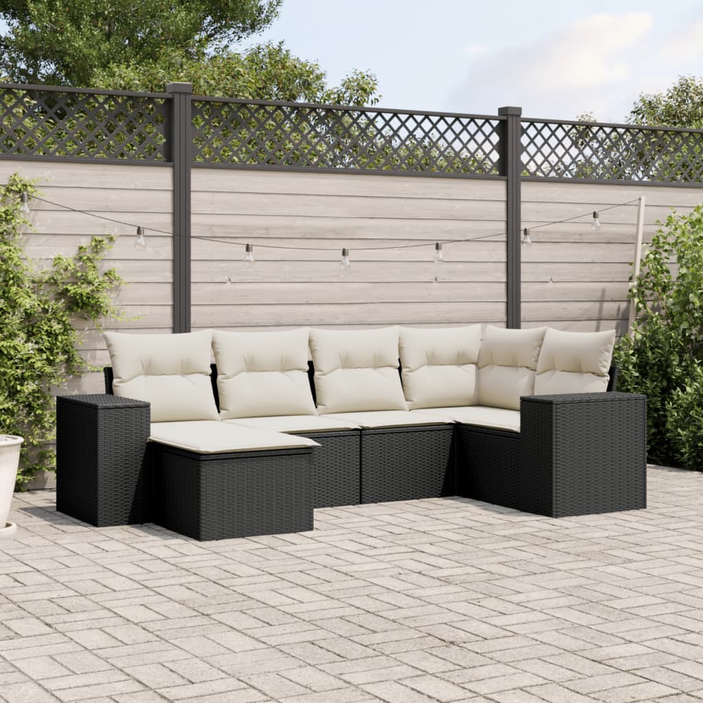 vidaXL 6-Piece Lounge Set with Cushions Poly Rattan Black