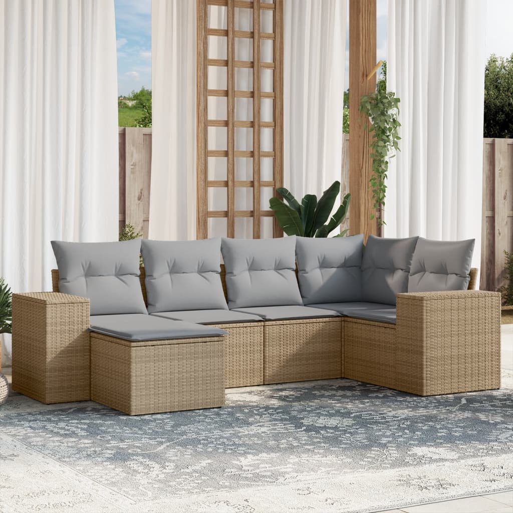 vidaXL 6-Piece Lounge Set with Cushions Poly Rattan Black