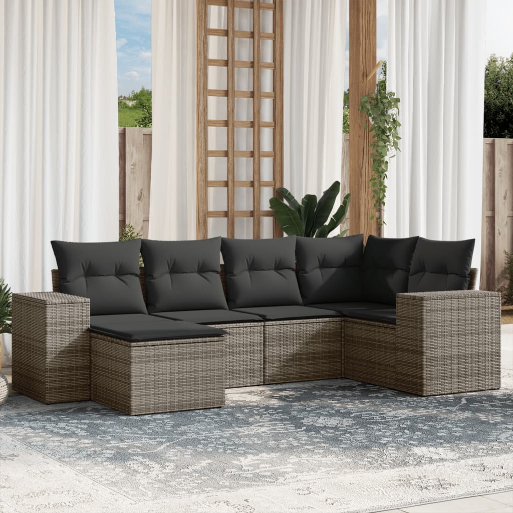 vidaXL 6-Piece Lounge Set with Cushions Poly Rattan Black