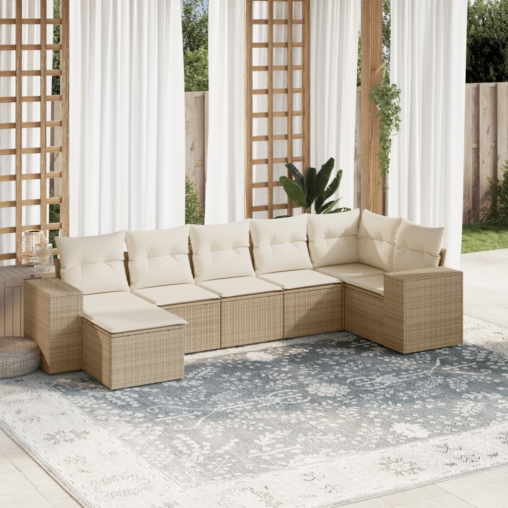 vidaXL 7-delige Loungeset met kussens poly rattan zwart