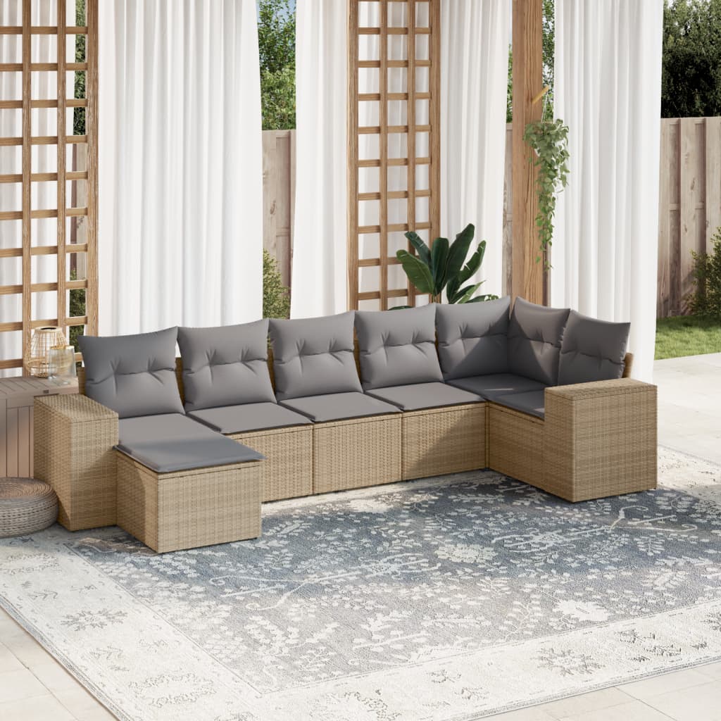 vidaXL 7-delige Loungeset met kussens poly rattan zwart