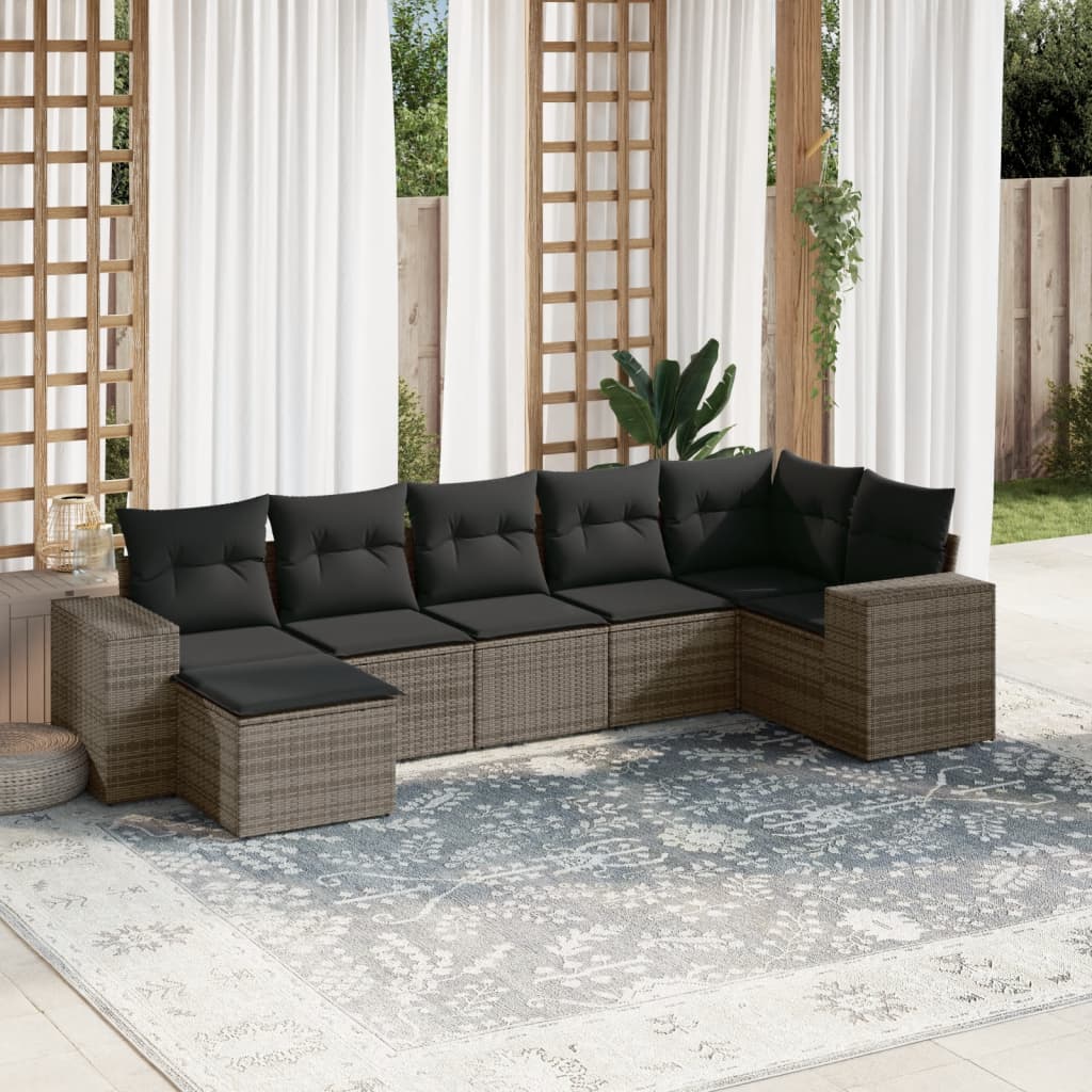 vidaXL 7-delige Loungeset met kussens poly rattan zwart