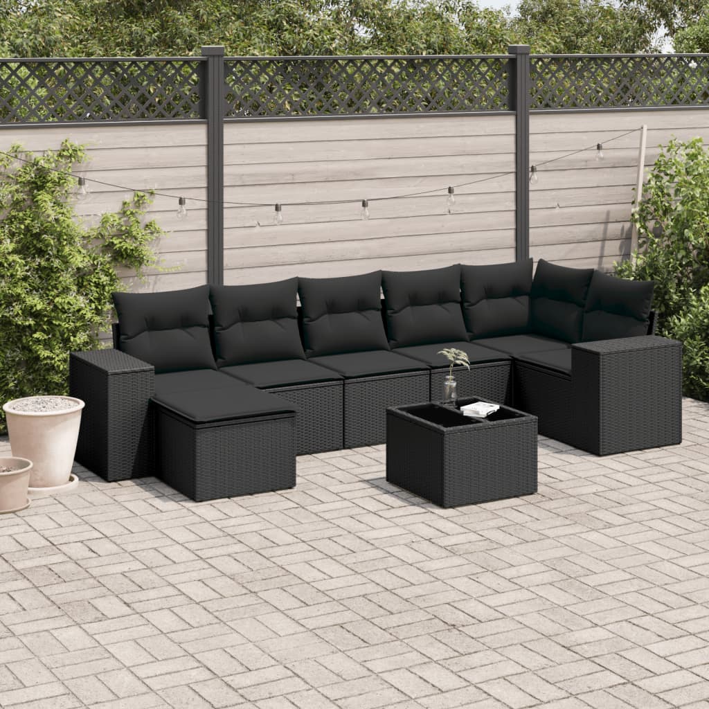 vidaXL 7-delige Loungeset met kussens poly rattan zwart