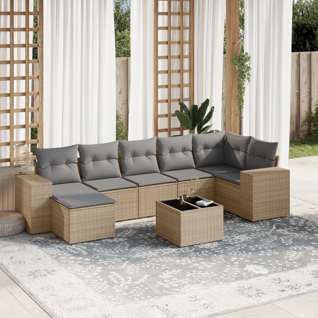 vidaXL 7-delige Loungeset met kussens poly rattan zwart