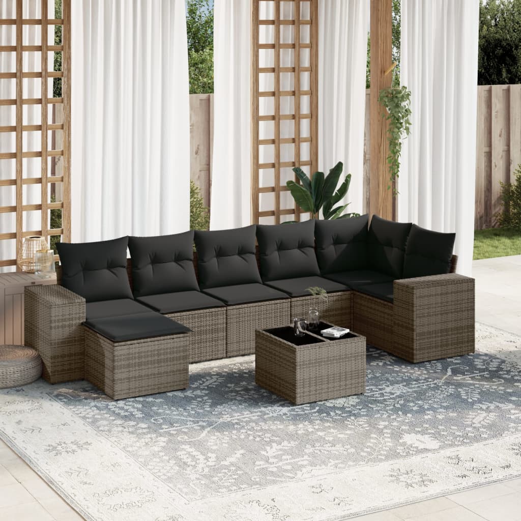 vidaXL 7-delige Loungeset met kussens poly rattan zwart