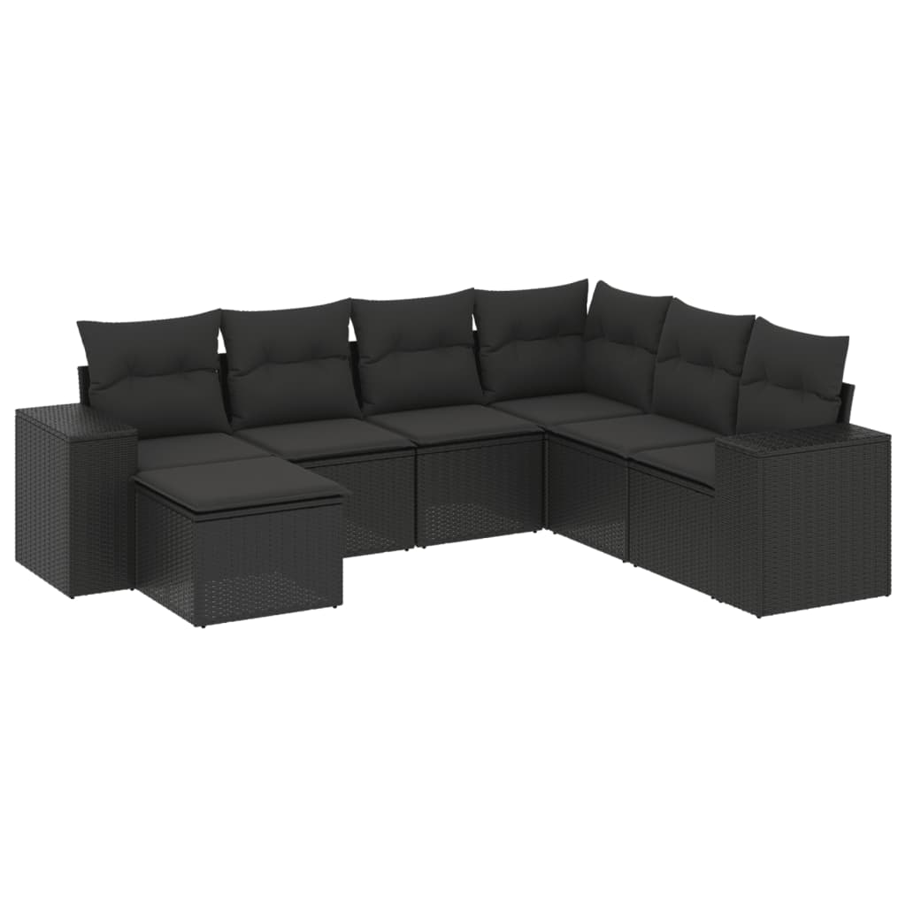 vidaXL 7-delige Loungeset met kussens poly rattan zwart