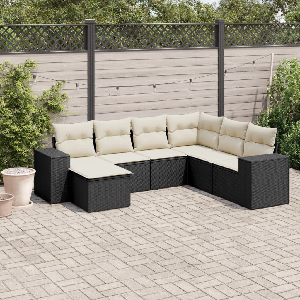 vidaXL 7-delige Loungeset met kussens poly rattan zwart
