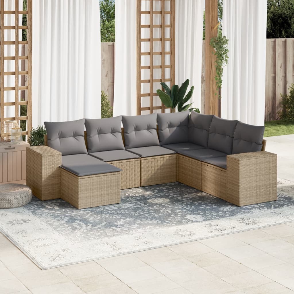 vidaXL 7-delige Loungeset met kussens poly rattan zwart