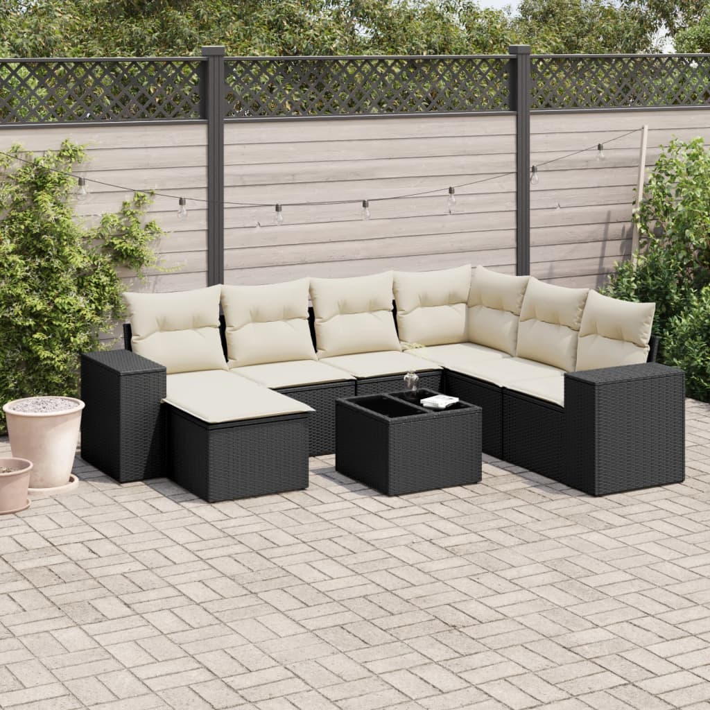 vidaXL 7-delige Loungeset met kussens poly rattan zwart