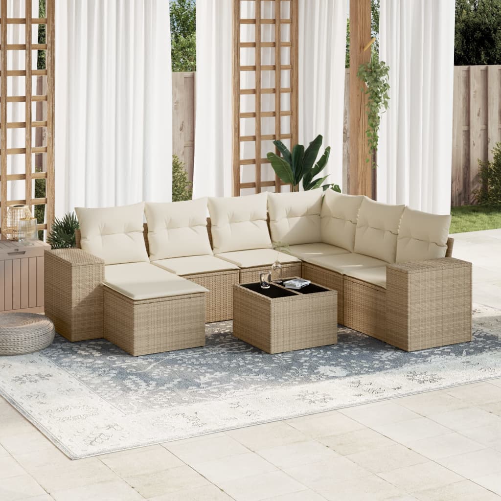 vidaXL 7-delige Loungeset met kussens poly rattan zwart